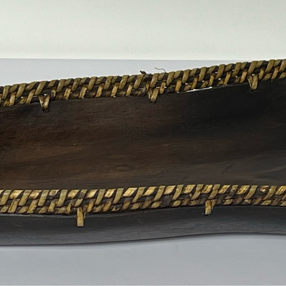 Vintage Wood and Wicker Carved‎ Pig Basket Fruit Trinket Tray 18.5" Long - Picture 2 of 10